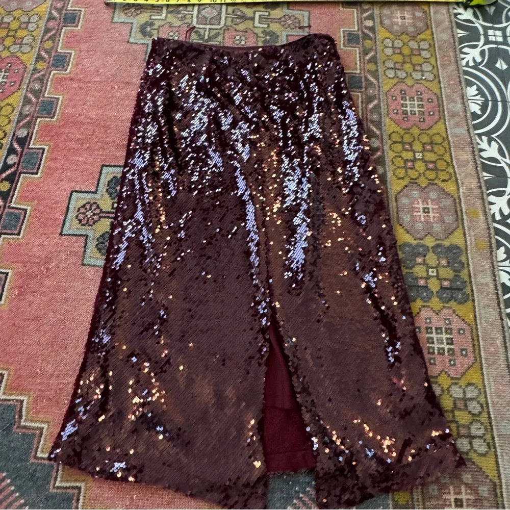 VINCE WOMENS A-LINE SEQUIN EMBELLISHED MID SKIRT SIZE LG IN GARNET - Picture 8 of 9